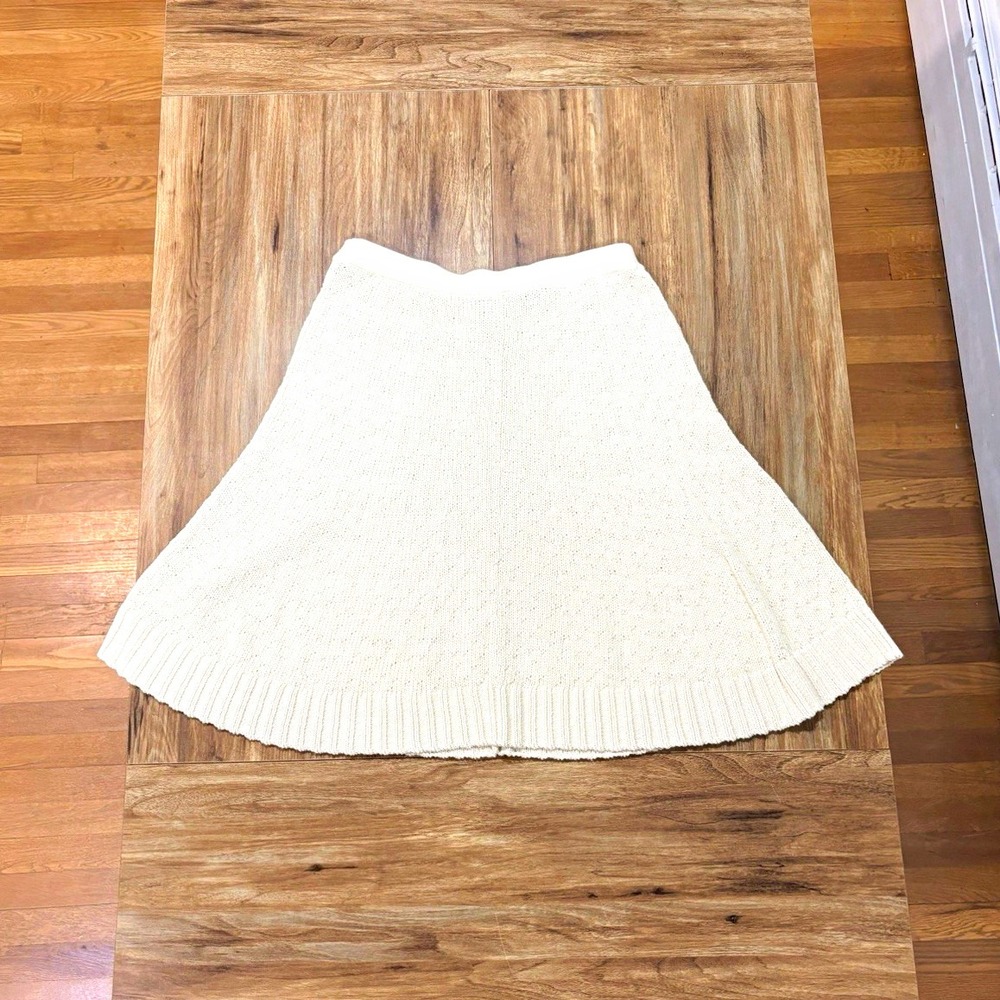 Free-est 100% Cotton Beige Ribbed Knit A-Line Pull On Flare Skirt Women's Sz M